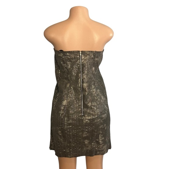 Mark & James Badgley Mischka Grey Silver Metallic Beaded Strapless Dress - Picture 9 of 11
